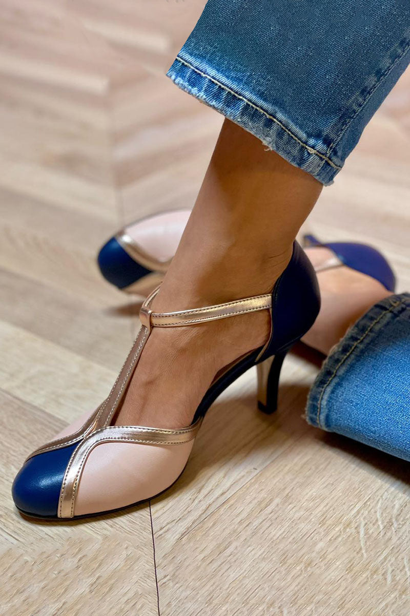 Alessia | Colourful T-Strap Round Toe Pumps