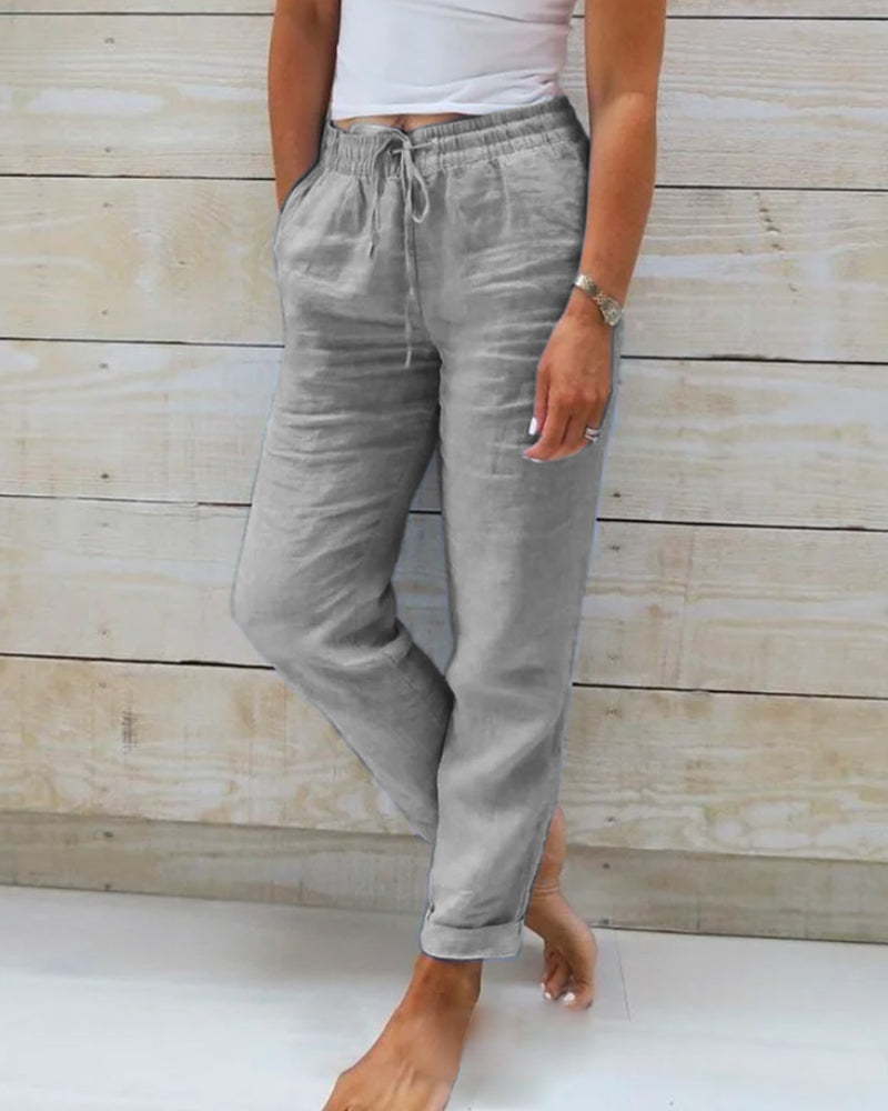 Delmira | Linen Elastic Trousers for Women