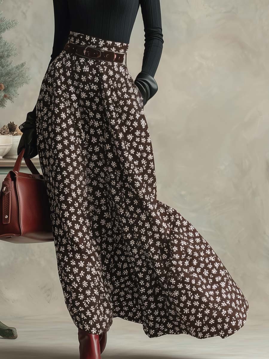 Zafira | Turtleneck Top and Snowflake Print Skirt Set for Women