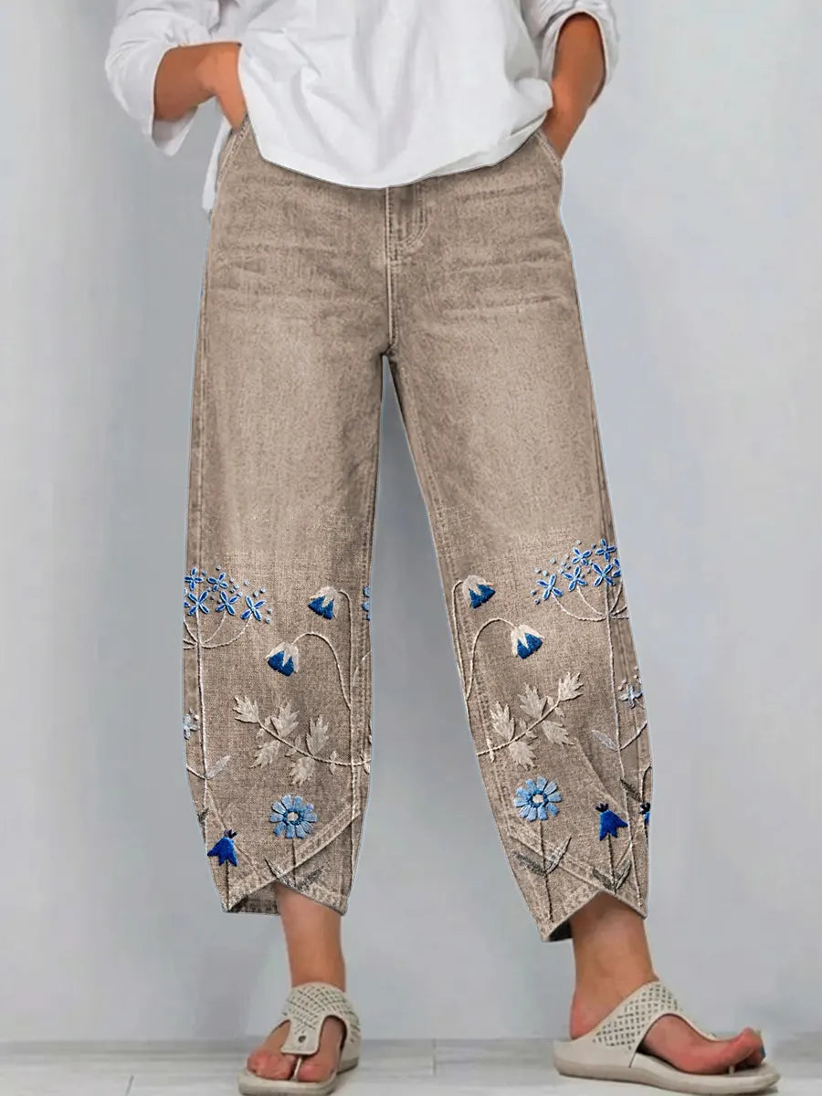 Marilena | Linen Embroidered Trousers for Women