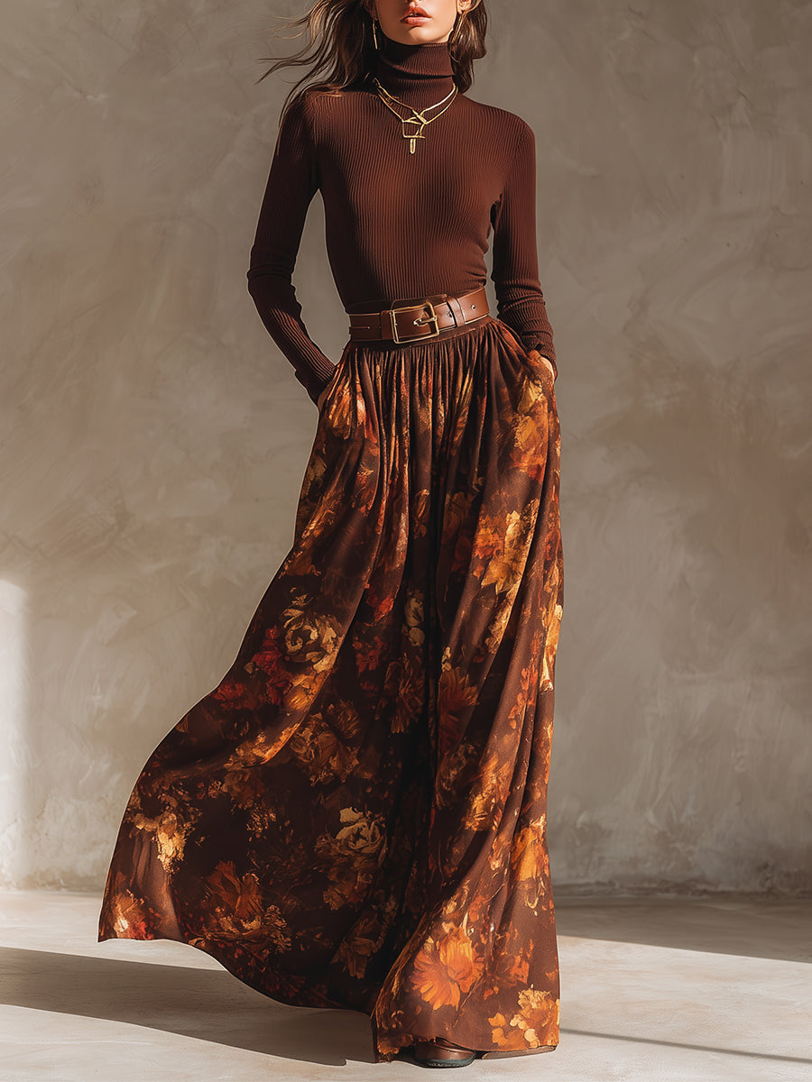 Océane | Knitted Top and Printed Skirt Set for Women