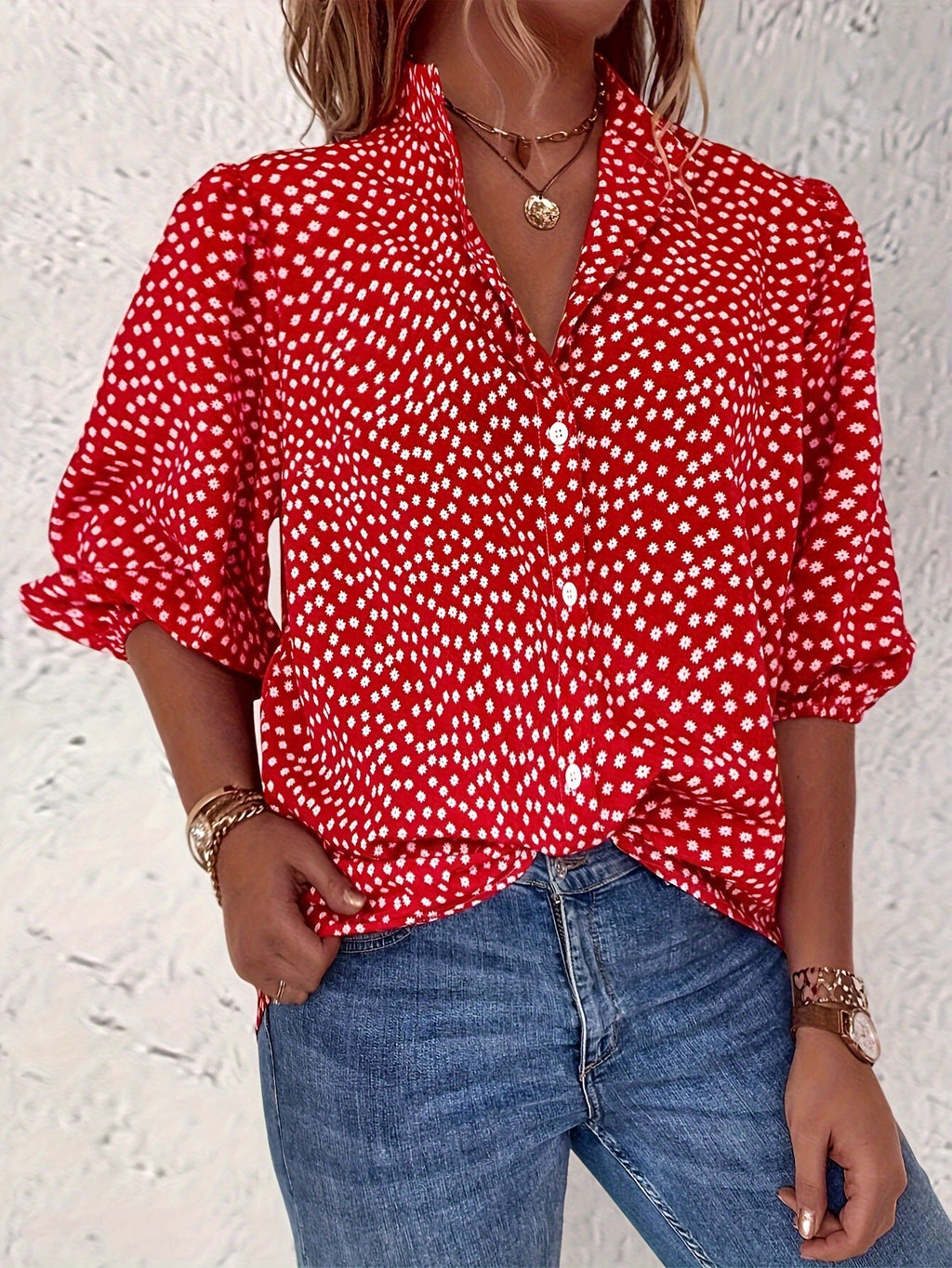 Madison | Polka Dot Button Blouse for Women