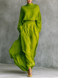 Anastasia | Green Turtleneck Top &amp; Maxi Skirt Set for Women