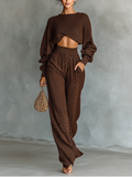 Natividad | Short Top and Wide-Leg Pants Knitted Set for Women