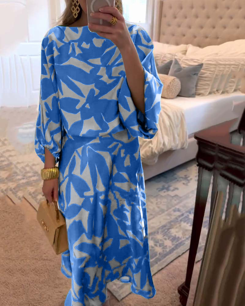 Ashley | Two-Piece Printed Set with Lantern Sleeves for Women