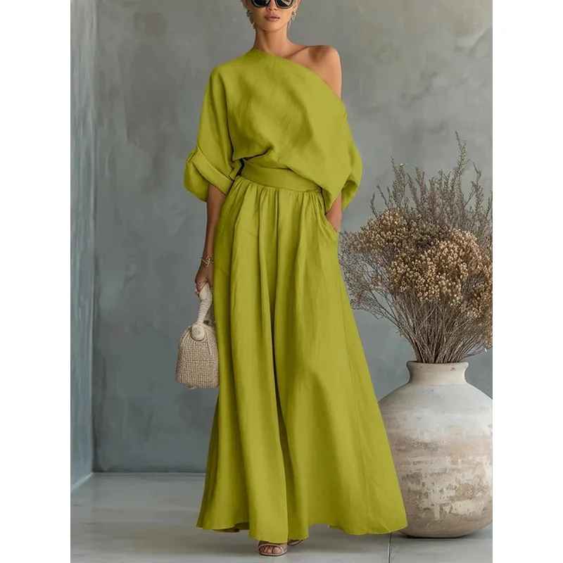Simona | Soft Off-Shoulder Top & Tapered Pants Set for Women