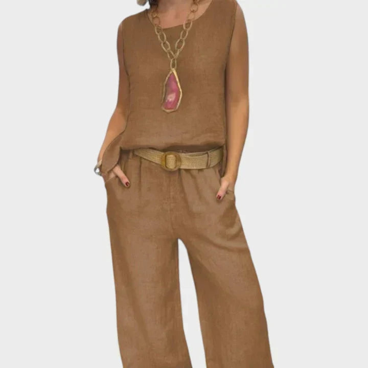Florinda | Bohemian Sleeveless Top and Cropped Pants Set for Women