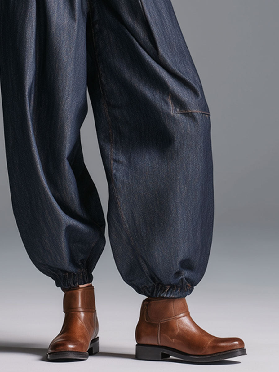Yvonne | Retro Navy Blue Lantern Jeans for Women