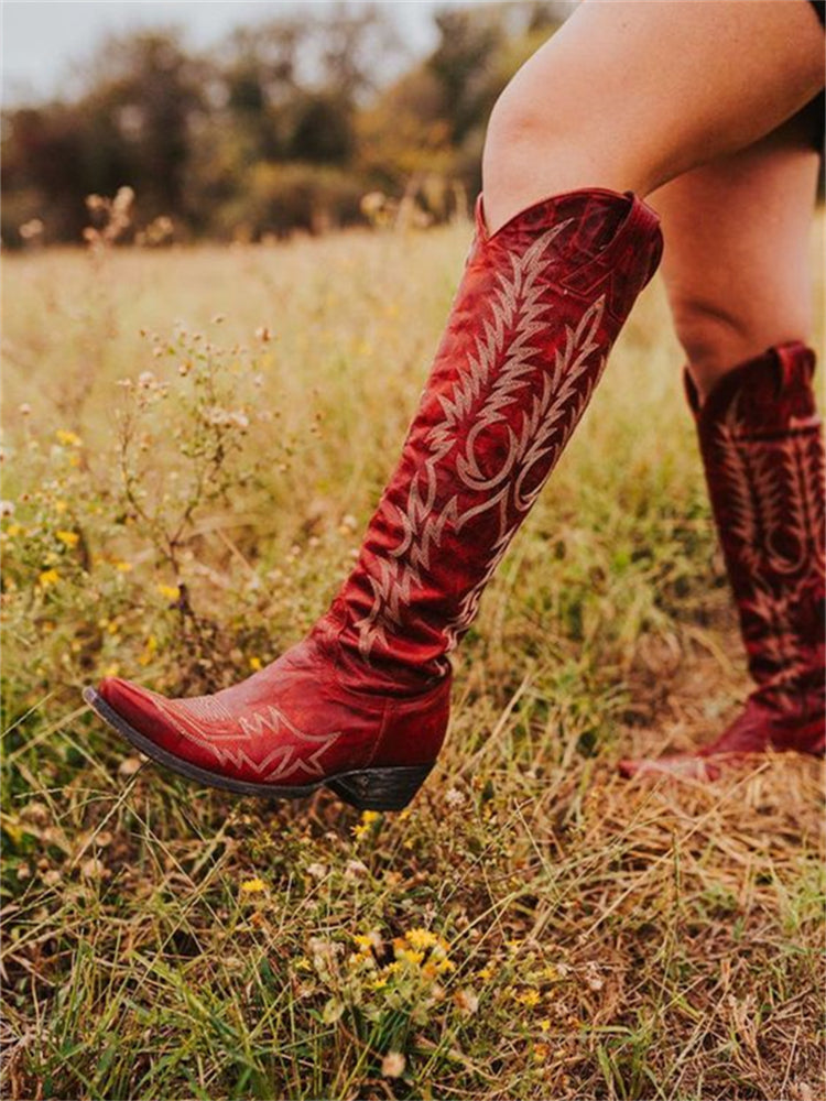 Fabienne | Vintage Embroidered Knee-High Cowboy Boots