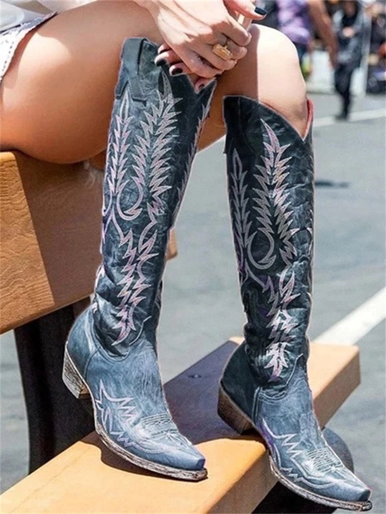 Fabienne | Vintage Embroidered Knee-High Cowboy Boots
