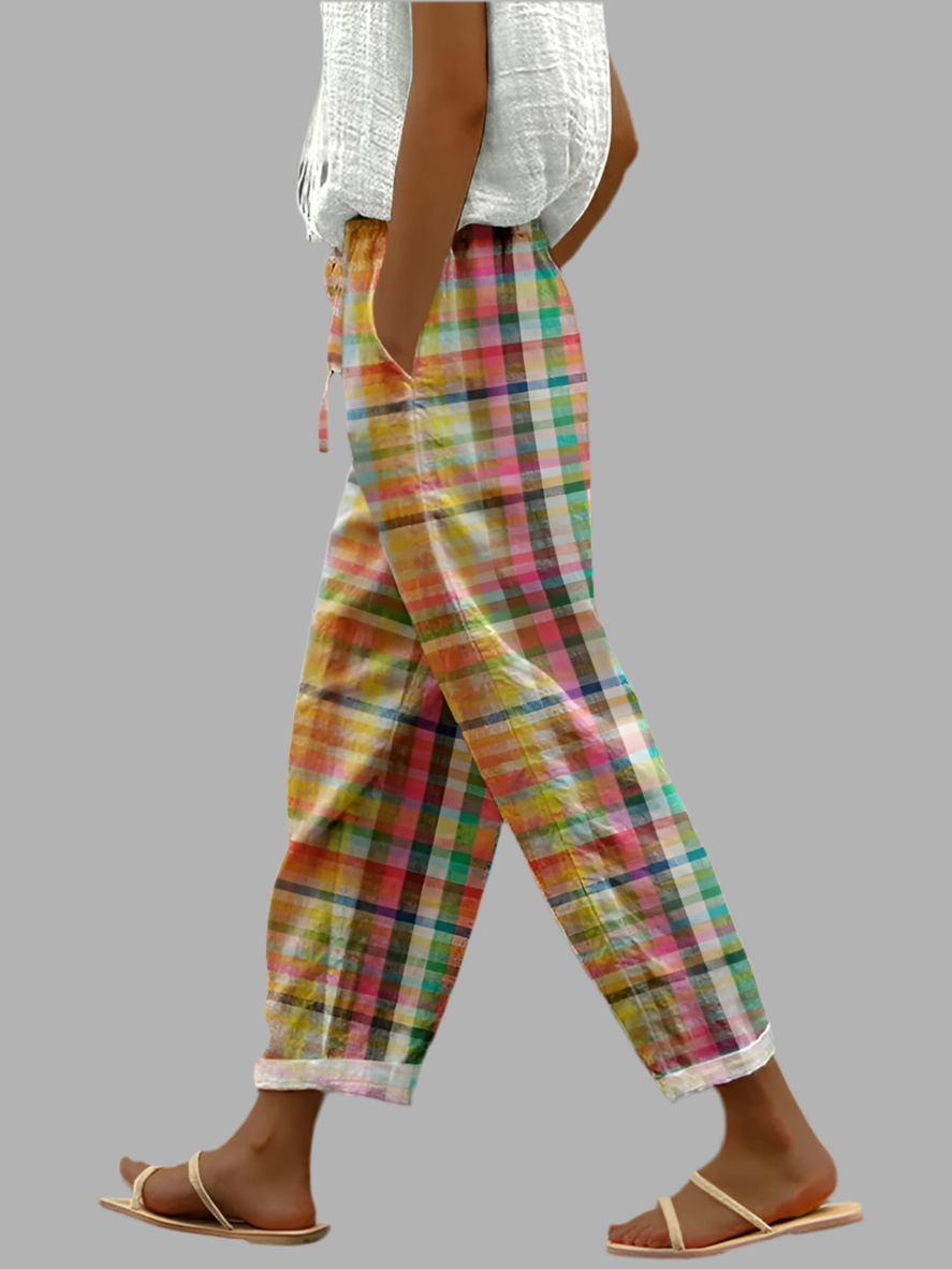 Noelle | Linen Plaid Trousers for Women