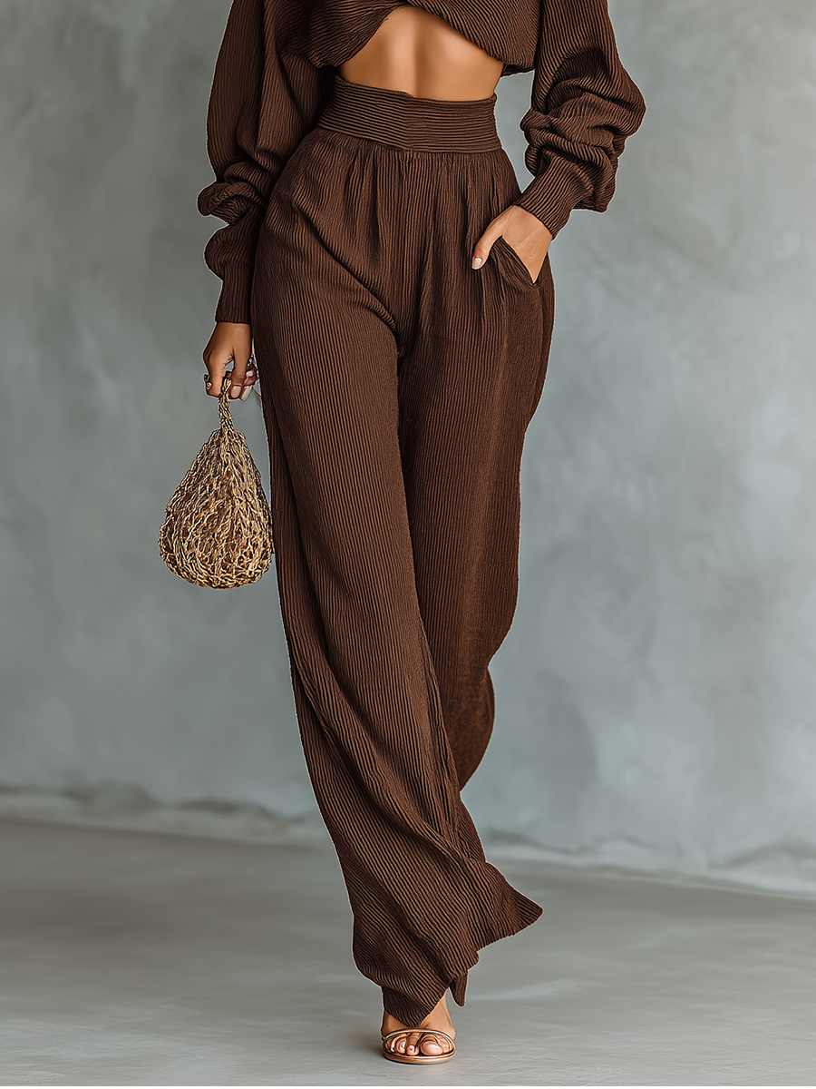 Natividad | Short Top and Wide-Leg Pants Knitted Set for Women