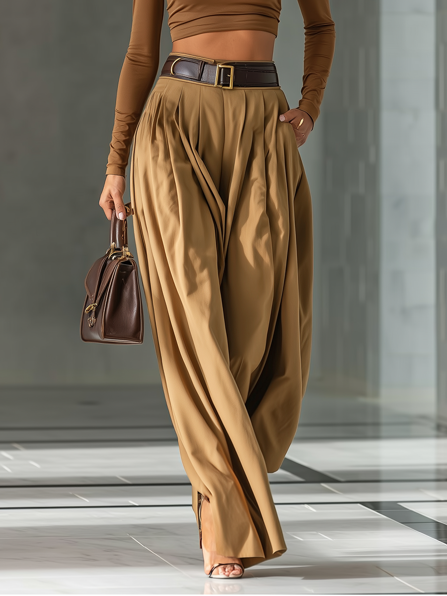 Sibylle | Brown Top and Wide-Leg Pants Set for Women
