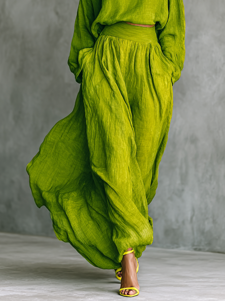 Anastasia | Green Turtleneck Top &amp; Maxi Skirt Set for Women