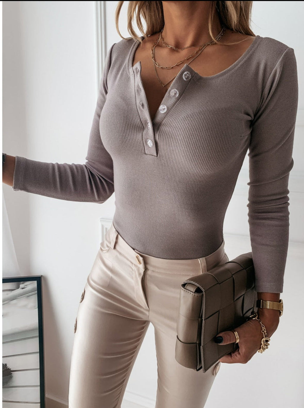 Piper | Ribbed Button Long Sleeve Top