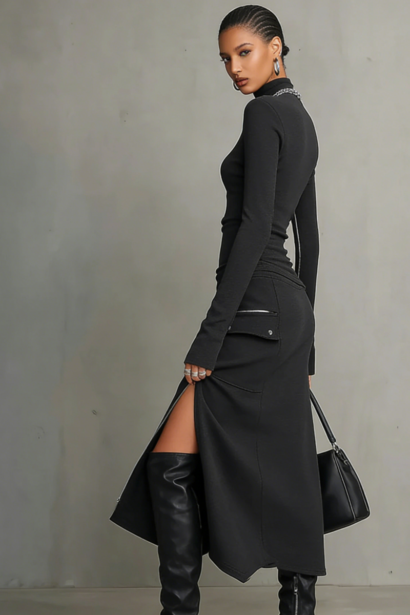 Micheline | Asymmetric Multi-Zipper High-Neck Two-Piece Set for Women