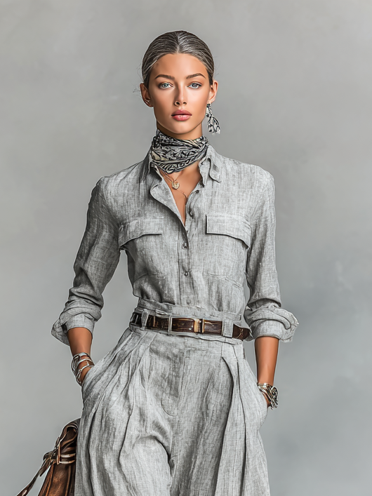 Erminia | Cotton-Linen Blend Shirt &amp; Trousers Two-Piece Set for Women