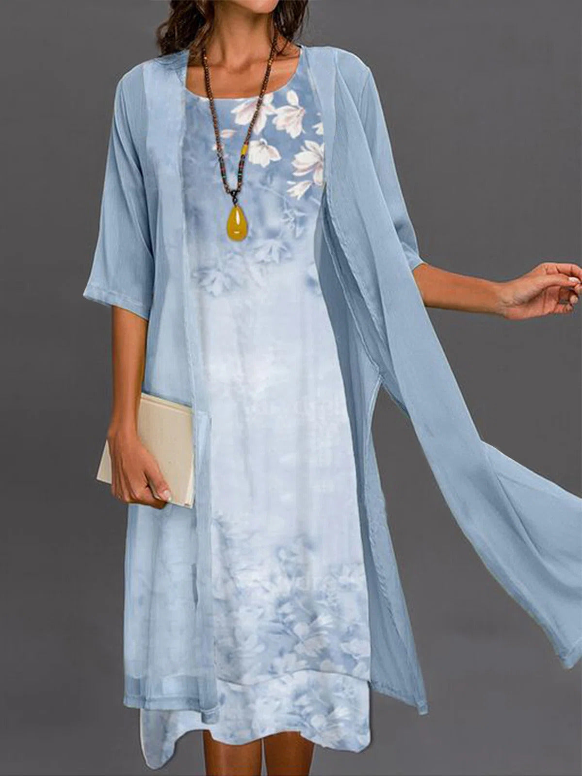 Hortense | Floral Dress and Sheer Cardigan Set for Women