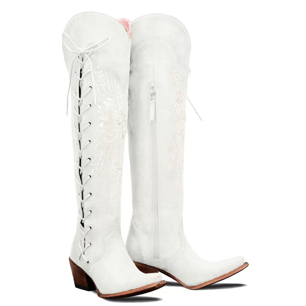Anais | Vintage Embroidered Lace-Up Western Boots