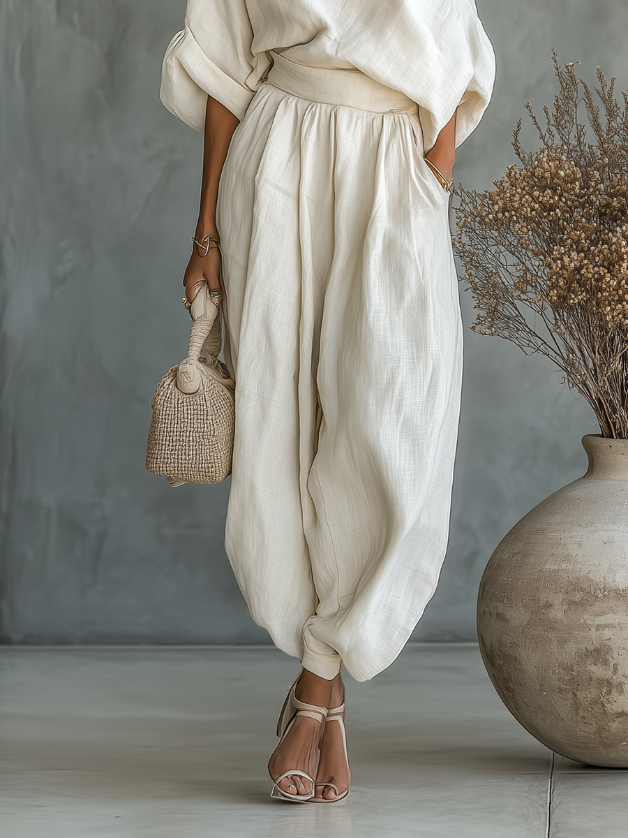 Simona | Soft Off-Shoulder Top & Tapered Pants Set for Women