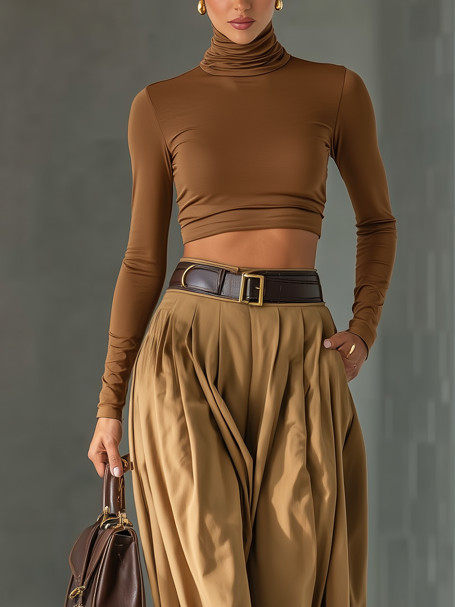 Sibylle | Brown Top and Wide-Leg Pants Set for Women