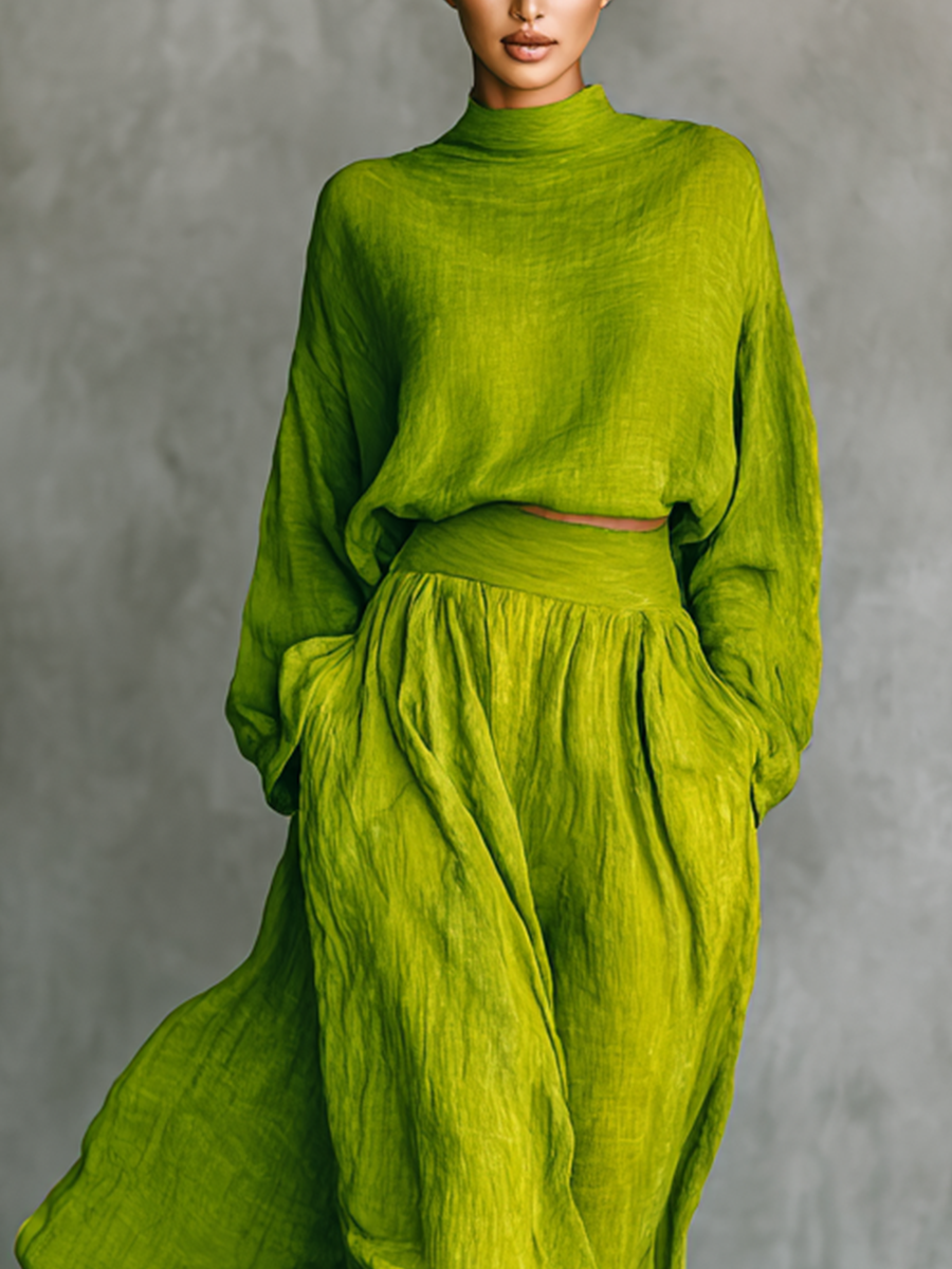 Anastasia | Green Turtleneck Top &amp; Maxi Skirt Set for Women