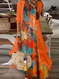 Maite | Orange Print Dress and Jacket Set for Women