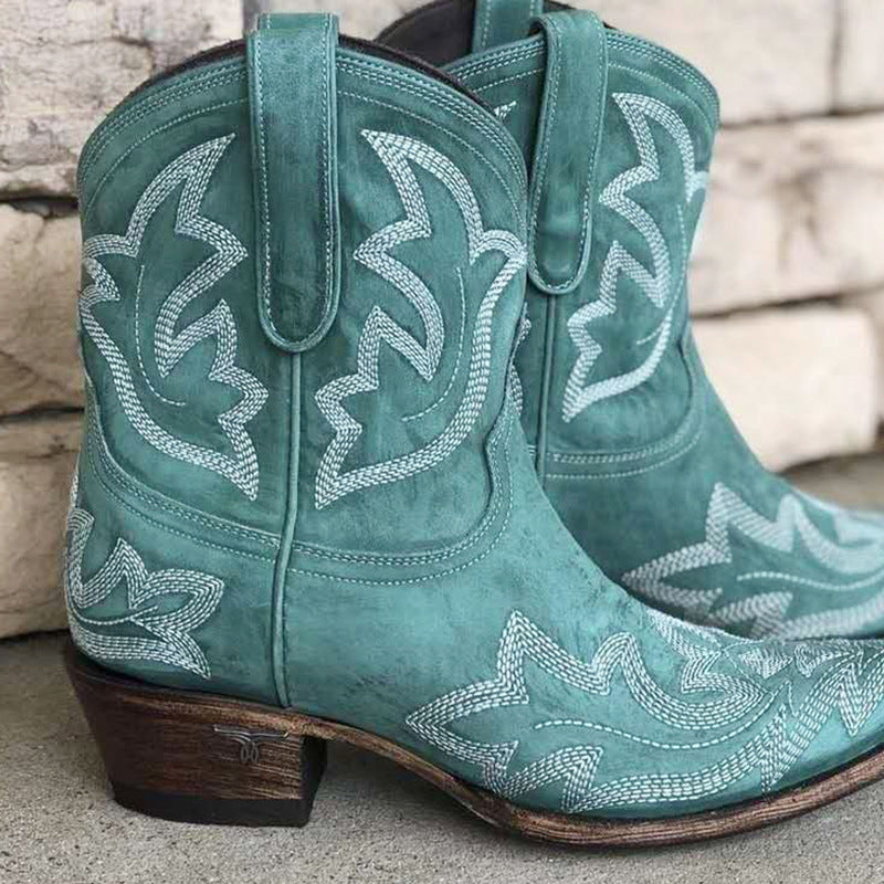 Christine | Vintage Embroidered Block Heel Western Boots