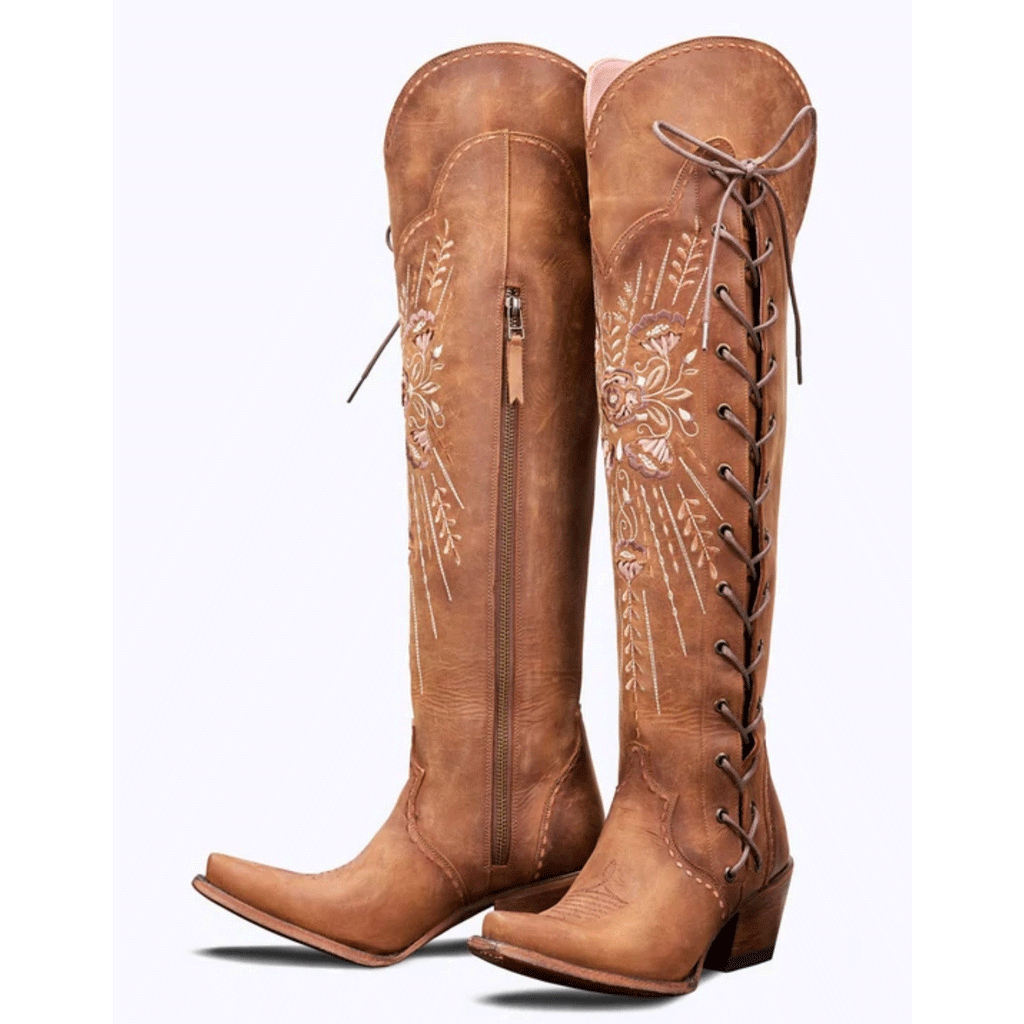 Anais | Vintage Embroidered Lace-Up Western Boots