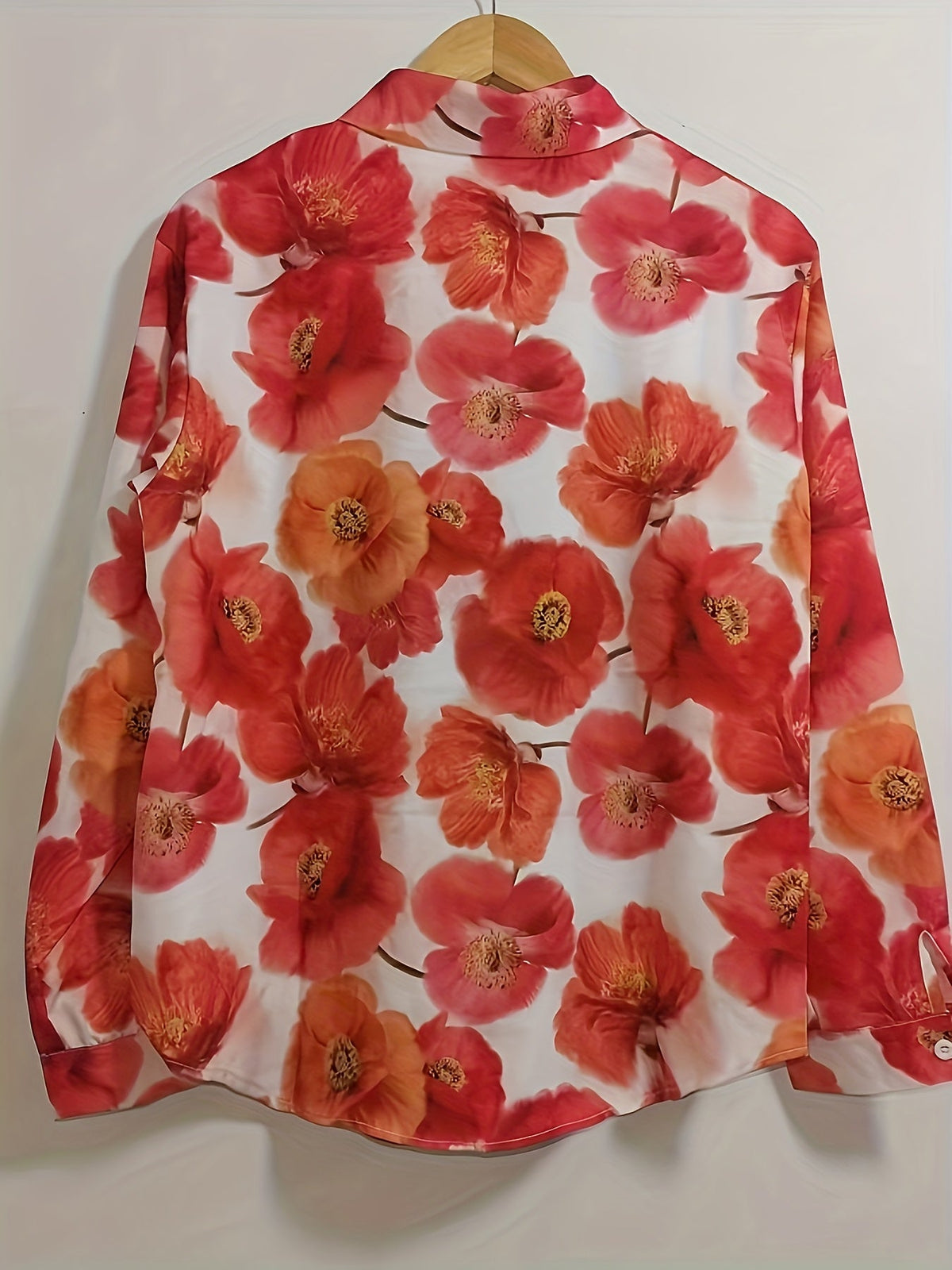 Nunzia | Red Floral Button-Front Plus Size Blouse for Women