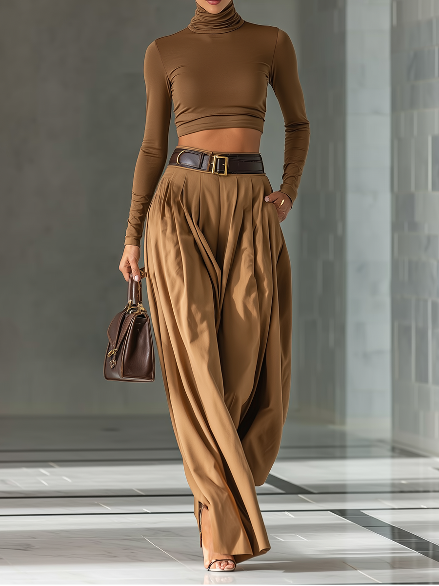 Sibylle | Brown Top and Wide-Leg Pants Set for Women