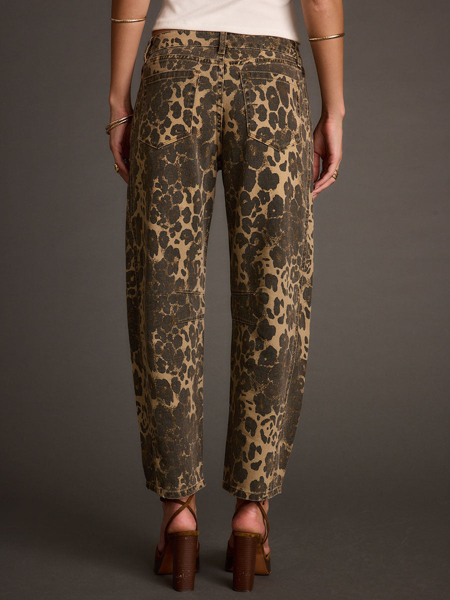 Nathalie | Retro Leopard Barrel Jeans for Women