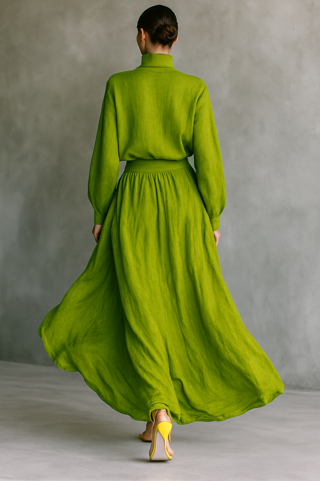 Anastasia | Green Turtleneck Top &amp; Maxi Skirt Set for Women
