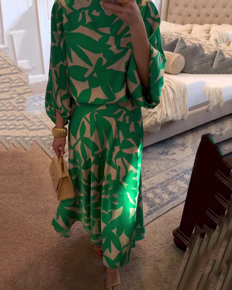 Ashley | Two-Piece Printed Set with Lantern Sleeves for Women