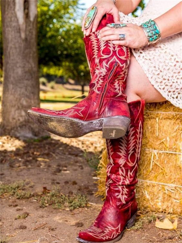 Fabienne | Vintage Embroidered Knee-High Cowboy Boots