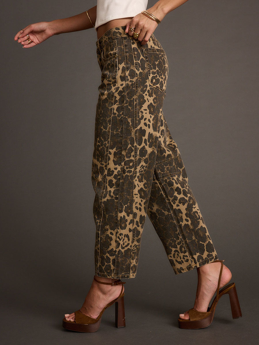 Nathalie | Retro Leopard Barrel Jeans for Women