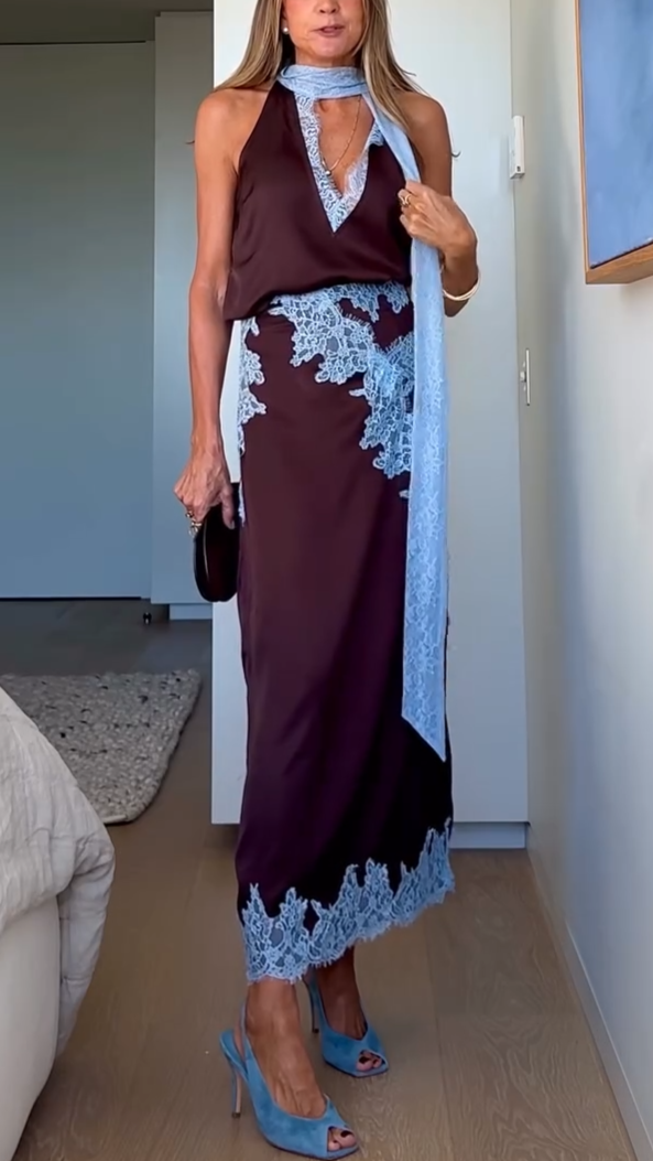 Giacomina | Elegant Lace Panel Top & Skirt Set for Women