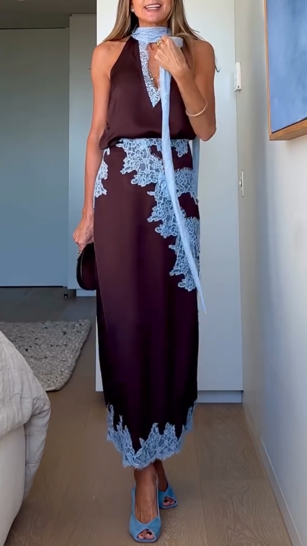 Giacomina | Elegant Lace Panel Top & Skirt Set for Women