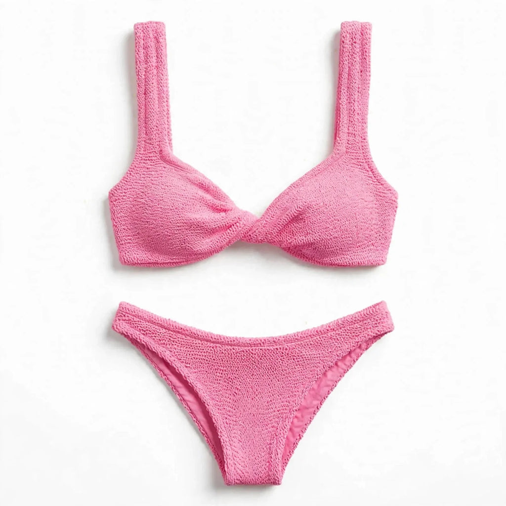 Annika | Twist Front Textured Bikini Set in Crinkled Fabric
