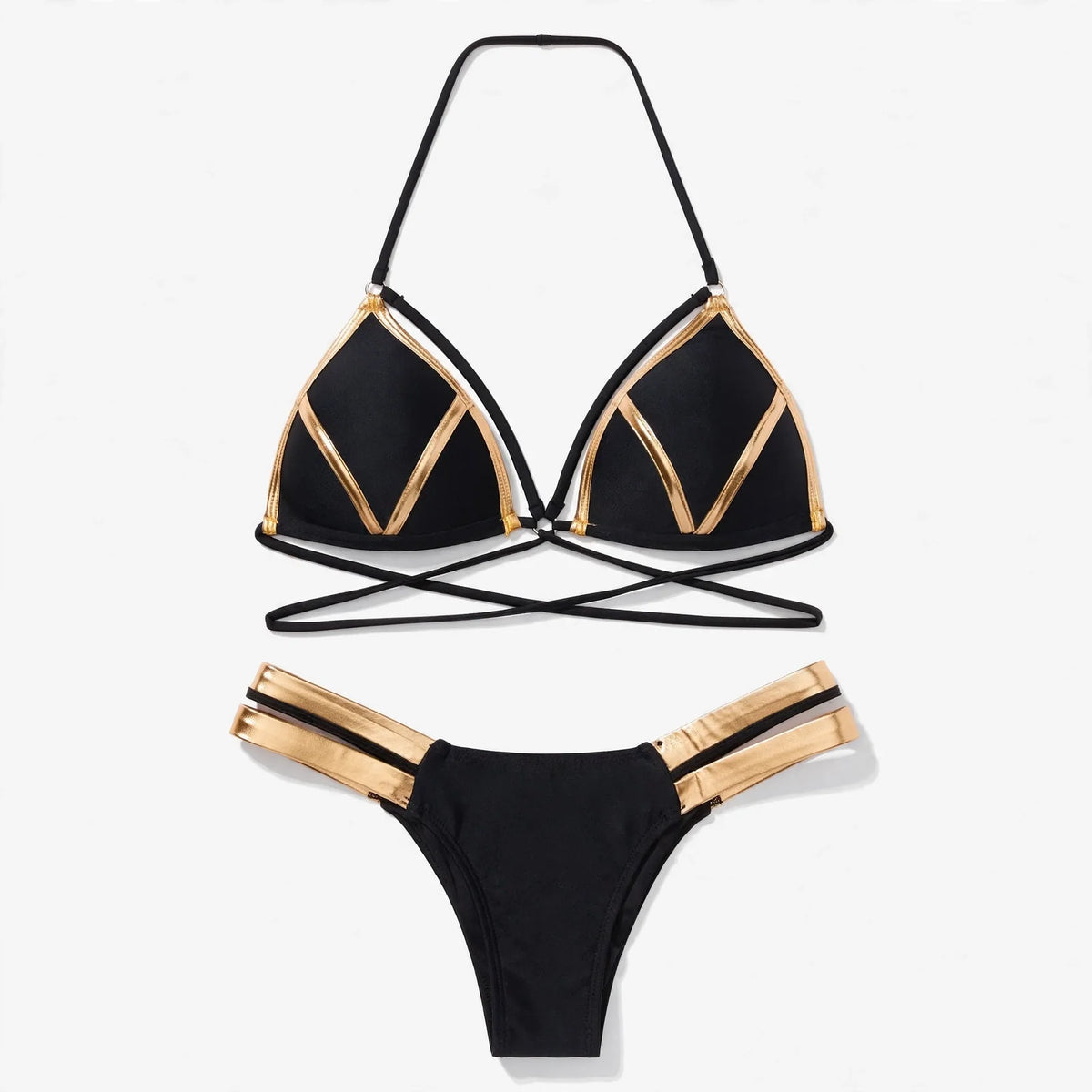 Danika | Strappy Push Up Bikini Set with Gold Trims