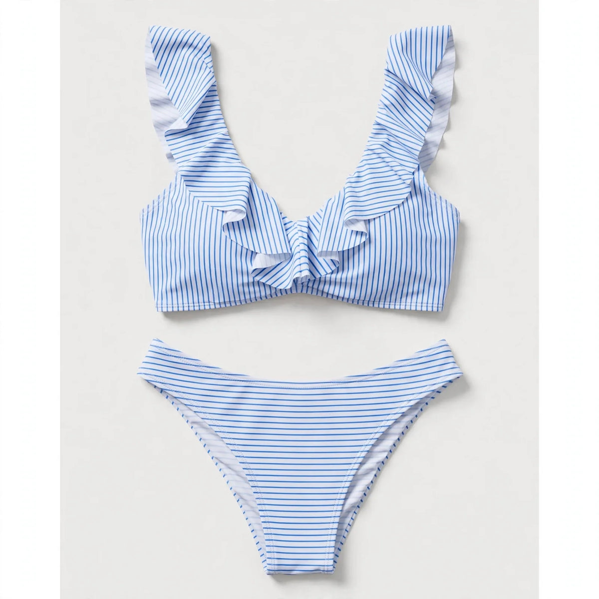 Rhiannon | Blue Stripe Ruffle Trim Bikini Set