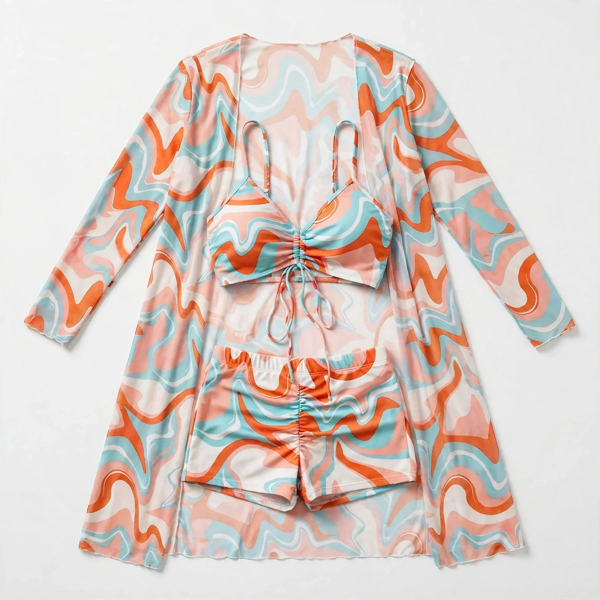 Mikayla | Swirl Print Bikini Set with Sheer Cover Up