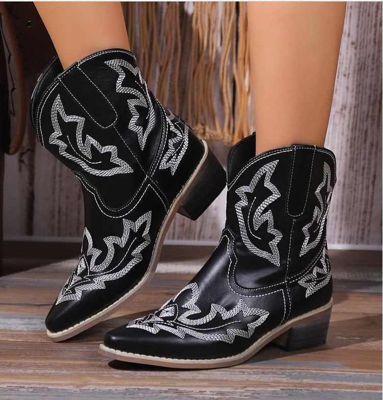 Christine | Vintage Embroidered Block Heel Western Boots