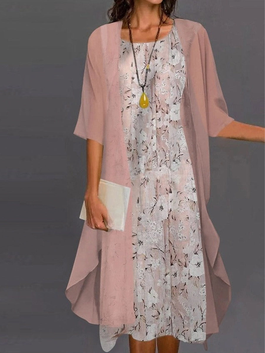 Candelaria | Casual Floral Crew Neck Half-Sleeve Two-Piece Set for Women