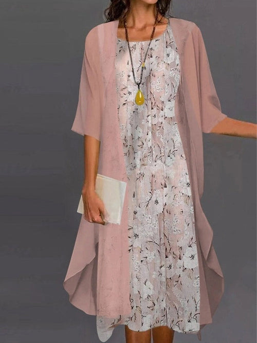 Candelaria | Casual Floral Crew Neck Half-Sleeve Two-Piece Set for Women