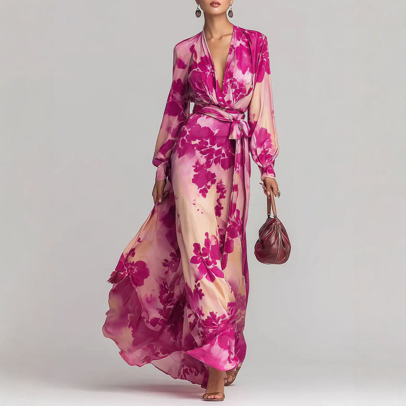 Aurora | Long Sleeve Chiffon Floral Maxi Dress