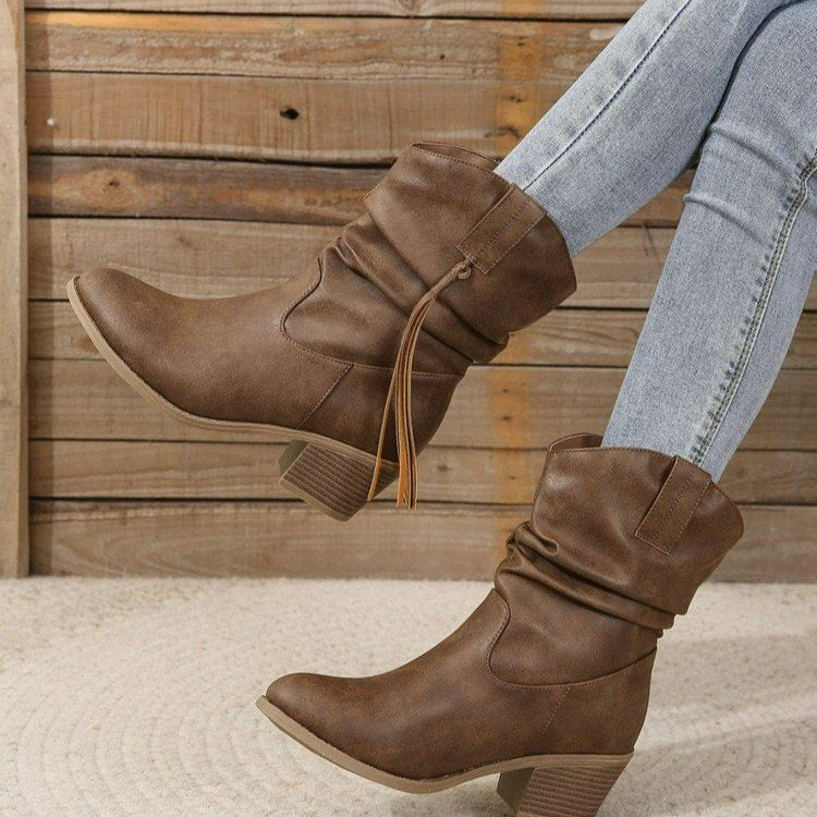 Albertine | Vintage Cowboy Tassel Ankle Boots