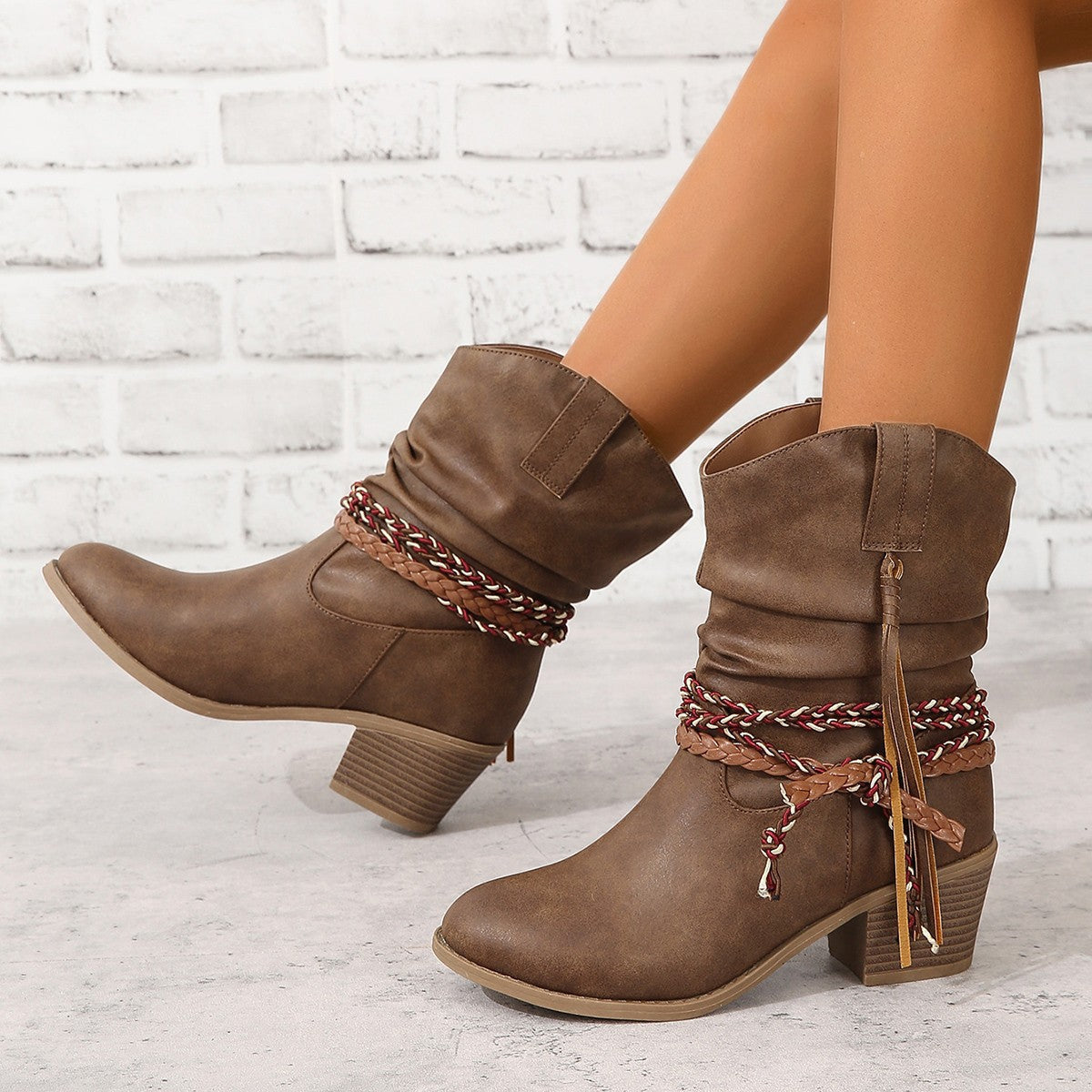Albertine | Vintage Cowboy Tassel Ankle Boots