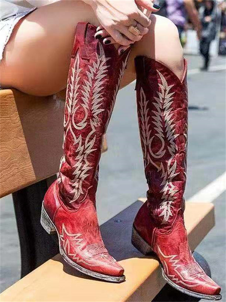 Fabienne | Vintage Embroidered Knee-High Cowboy Boots