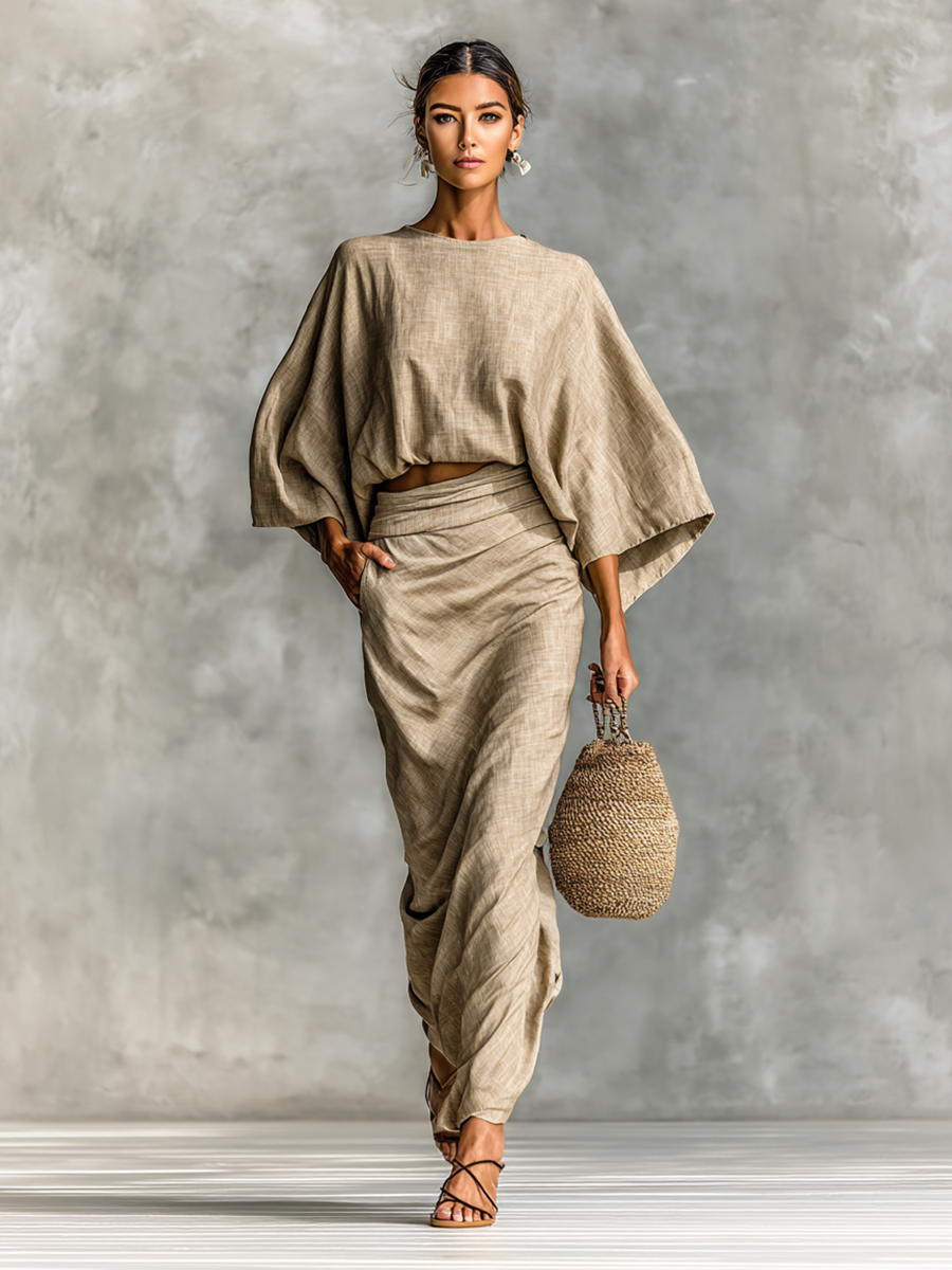 Selene | Soft Batwing Top & Maxi Skirt Two-Piece Set for Women